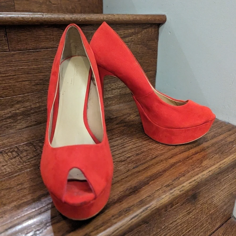 Zara Red Platform High Heels Women's Size 7 - Picture 9 of 13